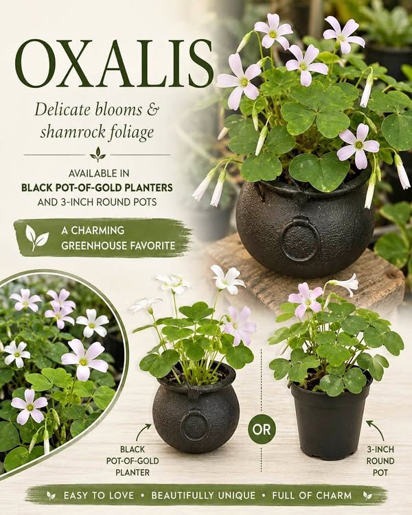 Green oxalis in small pots